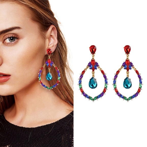 Colorful Waterdrop Pierced Earrings - Picture 2 of 3